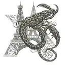 scorpion,  eiffel tower,  celtic family sign tattoo design idea
