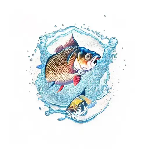 Ein carp fish with watter and a blow back rig tattoo design idea