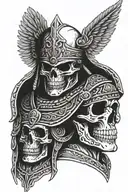 skull half Aztec warrior, half Roman soldier  tattoo design idea