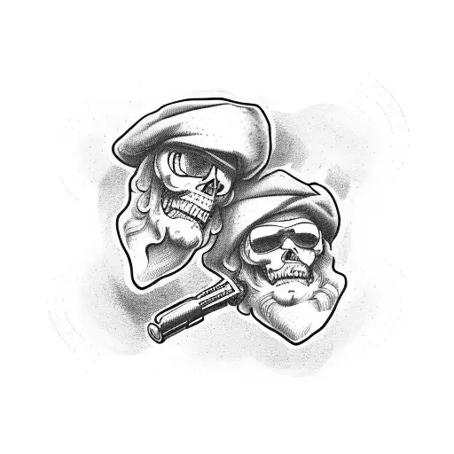 Make me a tattoo for a couple with fancy old school tattoo style slogan "partners in crime". Arrange it with a revolver tattoo design idea
