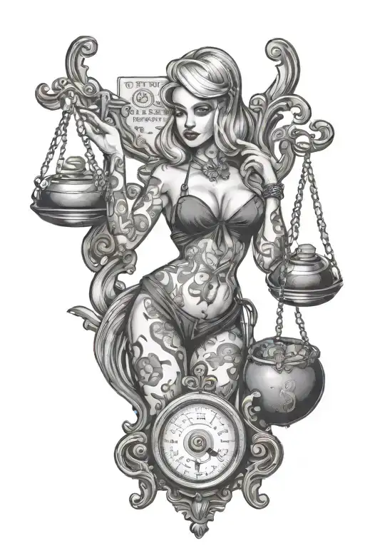 money bag bitch prostitute holding the scales made tattoo design idea