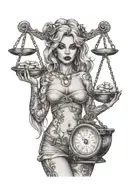 money bag bitch prostitute holding the scales made tattoo design idea