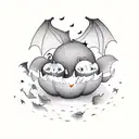 charming pumpkin encircled by graceful bats, accompanied by playful ghosts, all brought to life in rich autumnal colors. tattoo design idea