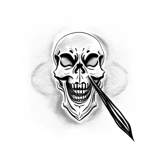 skeleton with a rose in mouth cradling a woman's curves with a compass spinning out of control, fading out tattoo design idea