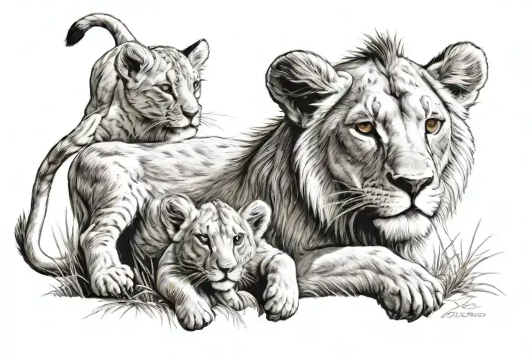 simba lion king and baby girl tattoo design idea