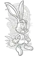 Silouhette of bugs bunny leaning on "whats up doc?" tattoo design idea