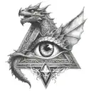 triangle Illuminati eyes like fire breathing dragon tattoo design idea