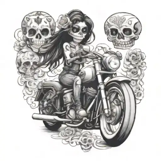 motorcycle, day of the dead girl tattoo design idea
