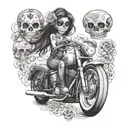 motorcycle, day of the dead girl tattoo design idea