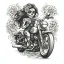 motorcycle, day of the dead girl tattoo design idea