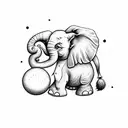 an baby elephant playing with a ball tattoo design idea