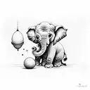 an baby elephant playing with a ball tattoo design idea