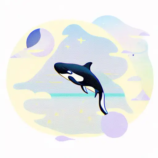 killer whale tail in the sea under the moon tattoo design idea