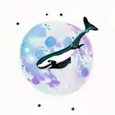 killer whale tail in the sea under the moon tattoo design idea