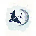 killer whale tail in the sea under the moon tattoo design idea