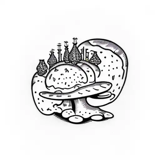 single fly agaric mushroom colorful tattoo design idea