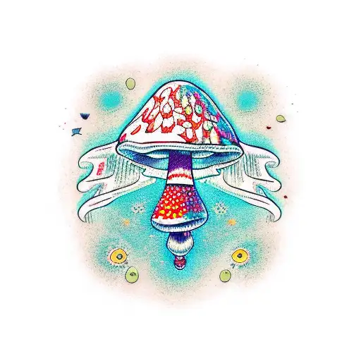 single fly agaric amanita muscaria mushroom colorful tattoo design idea
