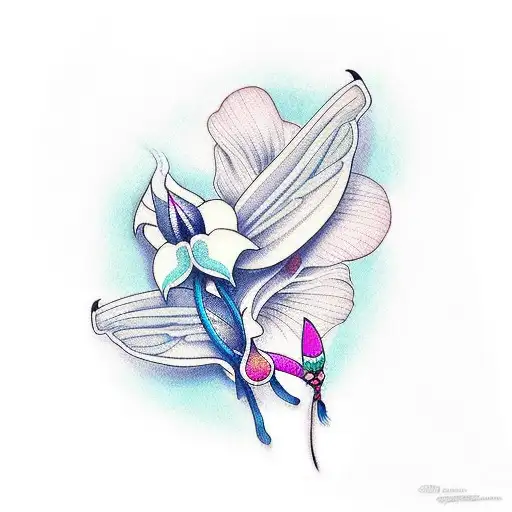 Moth with cyan peace lilly tattoo design idea