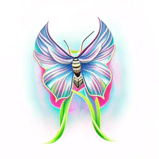 Moth with a cyan peace lilly tattoo design idea