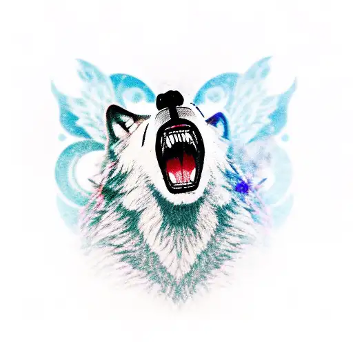 a wolf howling at the moon. The wolf's mane is a butterfly's wing. tattoo design idea