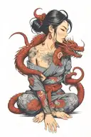 asian girl wrapped by a red dragon tattoo design idea