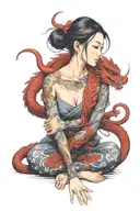 asian girl wrapped by a red dragon tattoo design idea