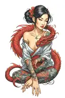 asian girl wrapped by a red dragon tattoo design idea