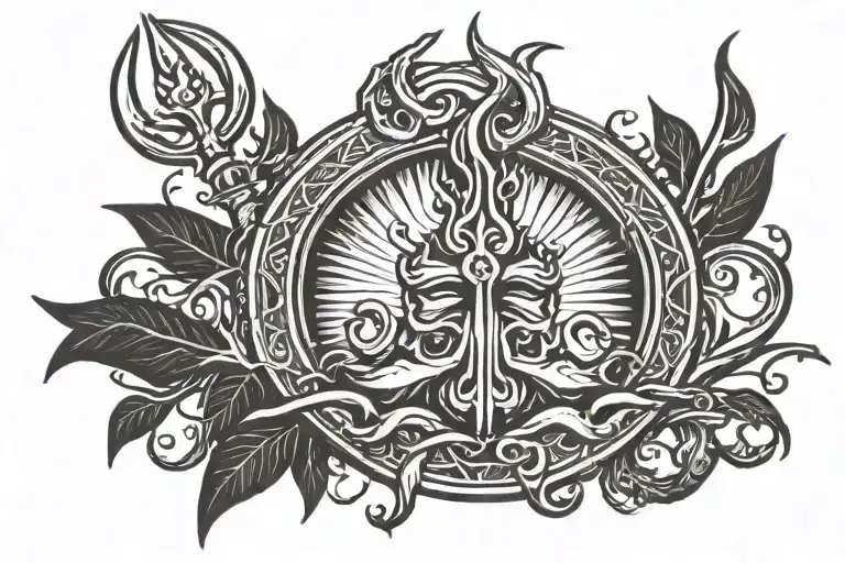 shiv ji trident with roots tattoo design idea