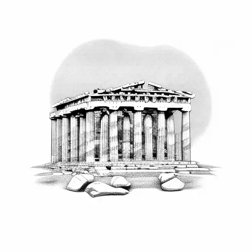 parthenon with 10 pillars and 27 steps tattoo design idea