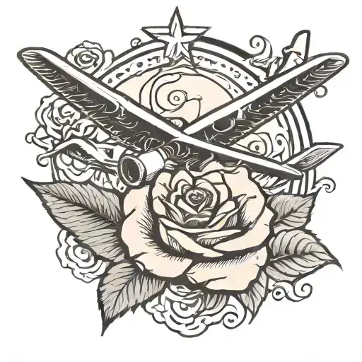 Rose with a small B52 plane flying around it  tattoo design idea