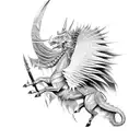 Fierce battle between a mythical creature and a warrior tattoo design idea