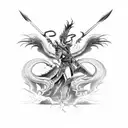 Fierce battle between a mythical creature and a warrior tattoo design idea