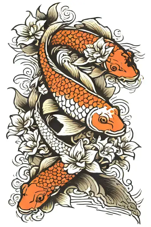 KOI carp and filipino sun shining tattoo design idea
