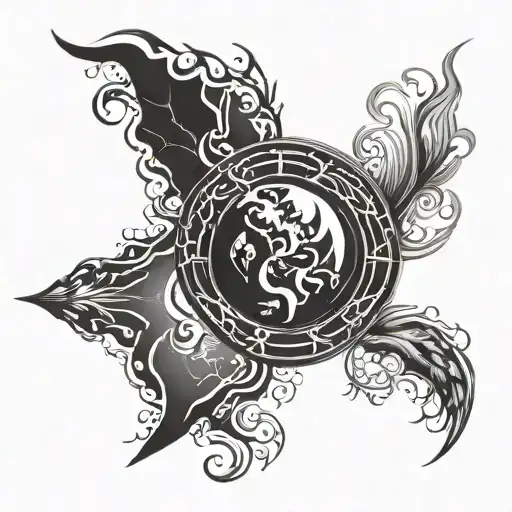 Incorporate elements of the four elements (earth, water, air, fire) into a tattoo design symbolizing the spirit of humanity tattoo design idea