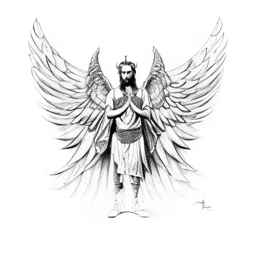 hubris and consequences, lucifer as a human with wings. tattoo design idea