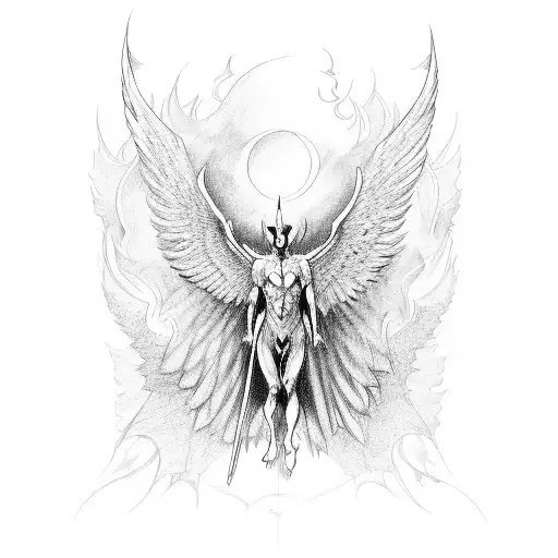 hubris and consequences, lucifer as a human with wings. tattoo design idea