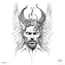 hubris and consequences, lucifer as a human with wings. tattoo design idea