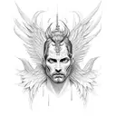 hubris and consequences, lucifer as a human with wings. tattoo design idea