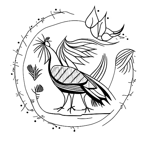 A minimalist tattoo of a turkey and a chicken standing together tattoo design idea