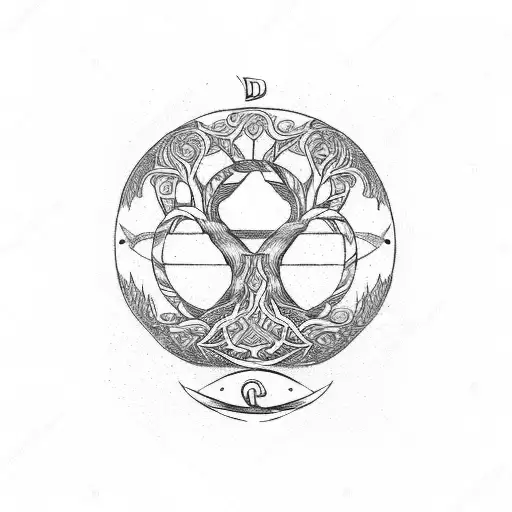 Yggdrasil round tattoo with rune tattoo design idea