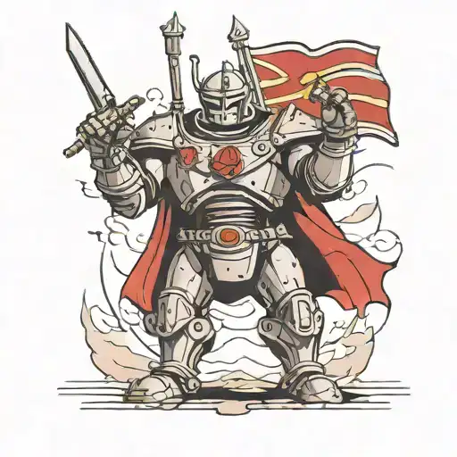 the iron giant as a matador holding flag but scorpian instead of a bull tattoo design idea