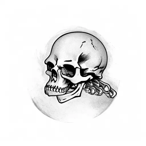 Skeleton with biker helmet in his hand and a cap on his head tattoo design idea
