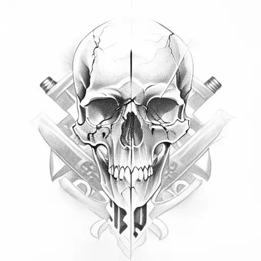half skull, knife, cross tattoo design idea