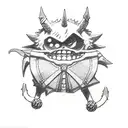 A sketch-style illustration of Sium's favorite things: Luffy in Gear 5 and Gengar tattoo design idea