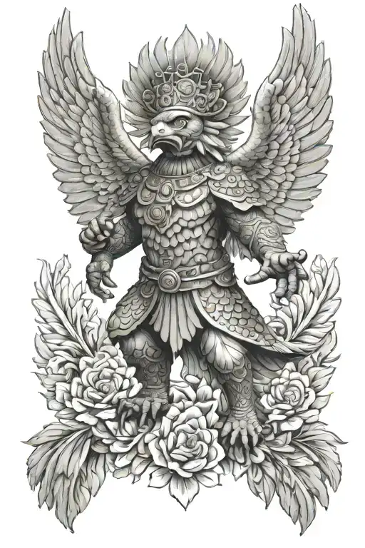 Indian style garuda standing proudly wings open tattoo design idea