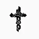 a cross with a mountain in the background with God is greater than highs and lows symbol  tattoo design idea