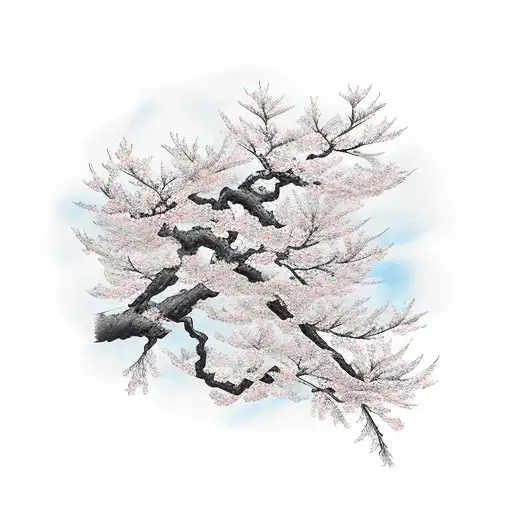 Japanese cherry blossom tree with a hidden samurai warrior tattoo design idea