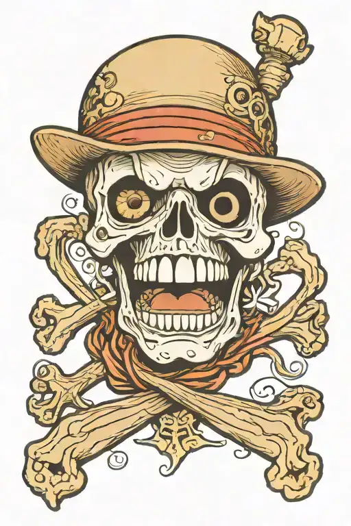One piece Luffy's skull with open mouth with opened head with squishing brain and wains sticking out of it  tattoo design idea