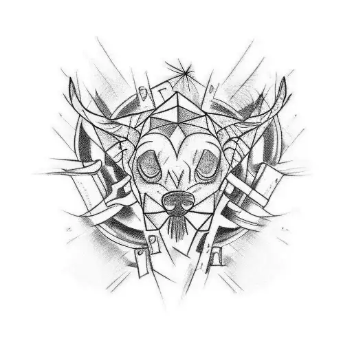 "Create a tattoo sketch in a trash polka style blended with chaos for the forearm area. Preferably emphasizing linear el tattoo design idea