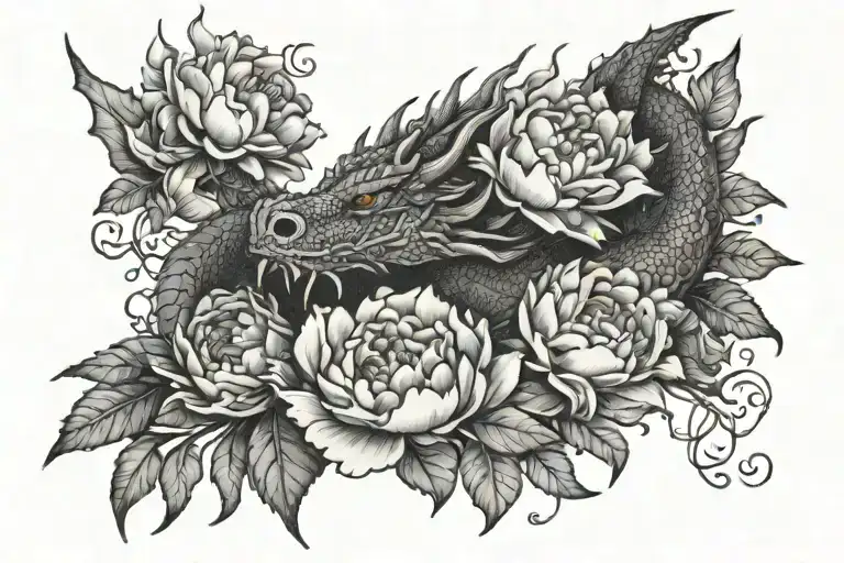 dragon and peonies as a bracelet on the forearm tattoo design idea